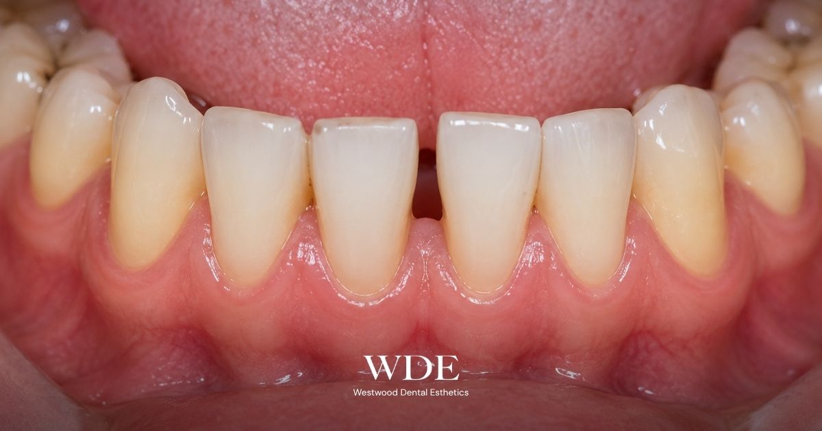 Lower front teeth with visible spacing, illustrating tooth movement that may be associated with loose or shifting teeth.