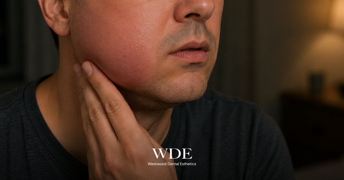 What to Do If You Crack a Tooth at Night: Step-by-Step Emergency Guide 1 Man with significant facial swelling after a nighttime dental injury, illustrating symptoms that may require emergency medical evaluation.