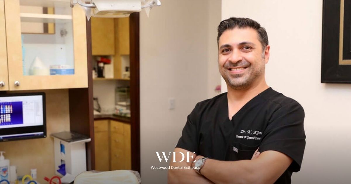 Dr. Kaivan Kiai standing in a treatment room at Westwood Dental Esthetics, where patients receive root canal and general dental care.