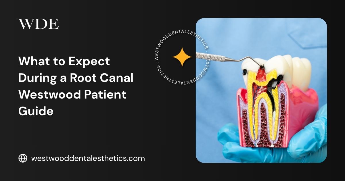 Cross-sectional tooth model illustrating a root canal procedure, showing infected pulp removal and cleaning of the root canal system before restoration.